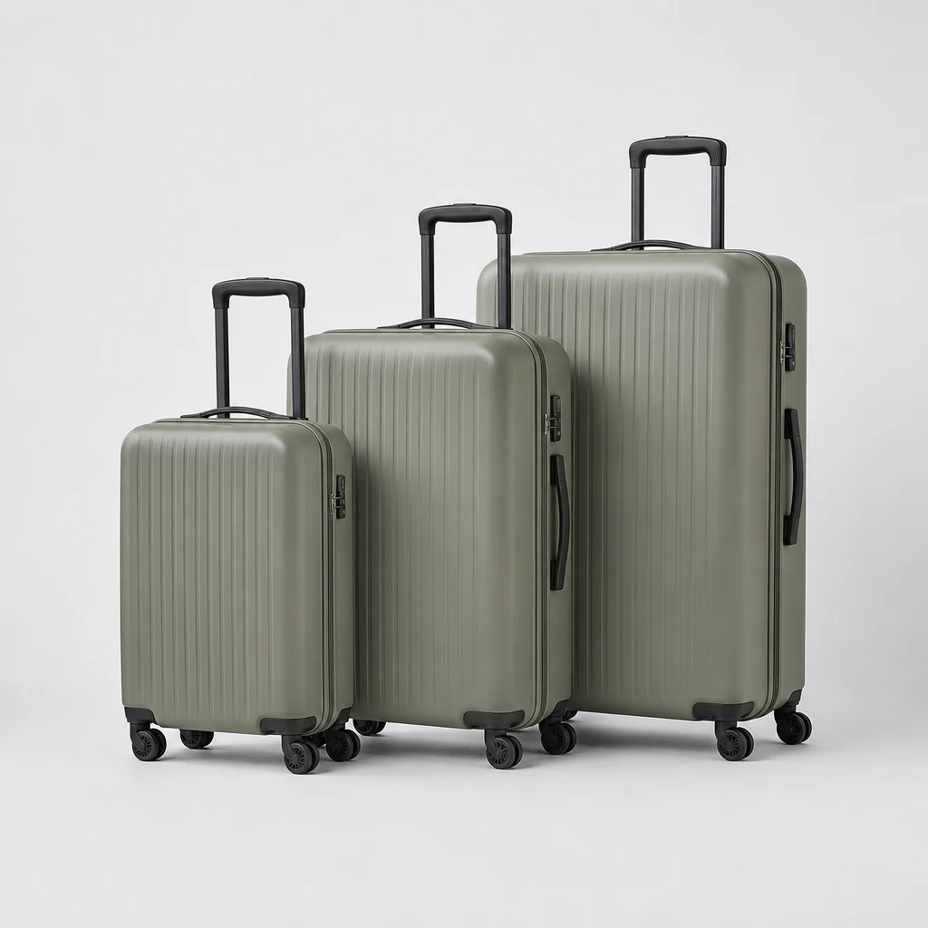 Three-piece nested suitcase set in matching shells