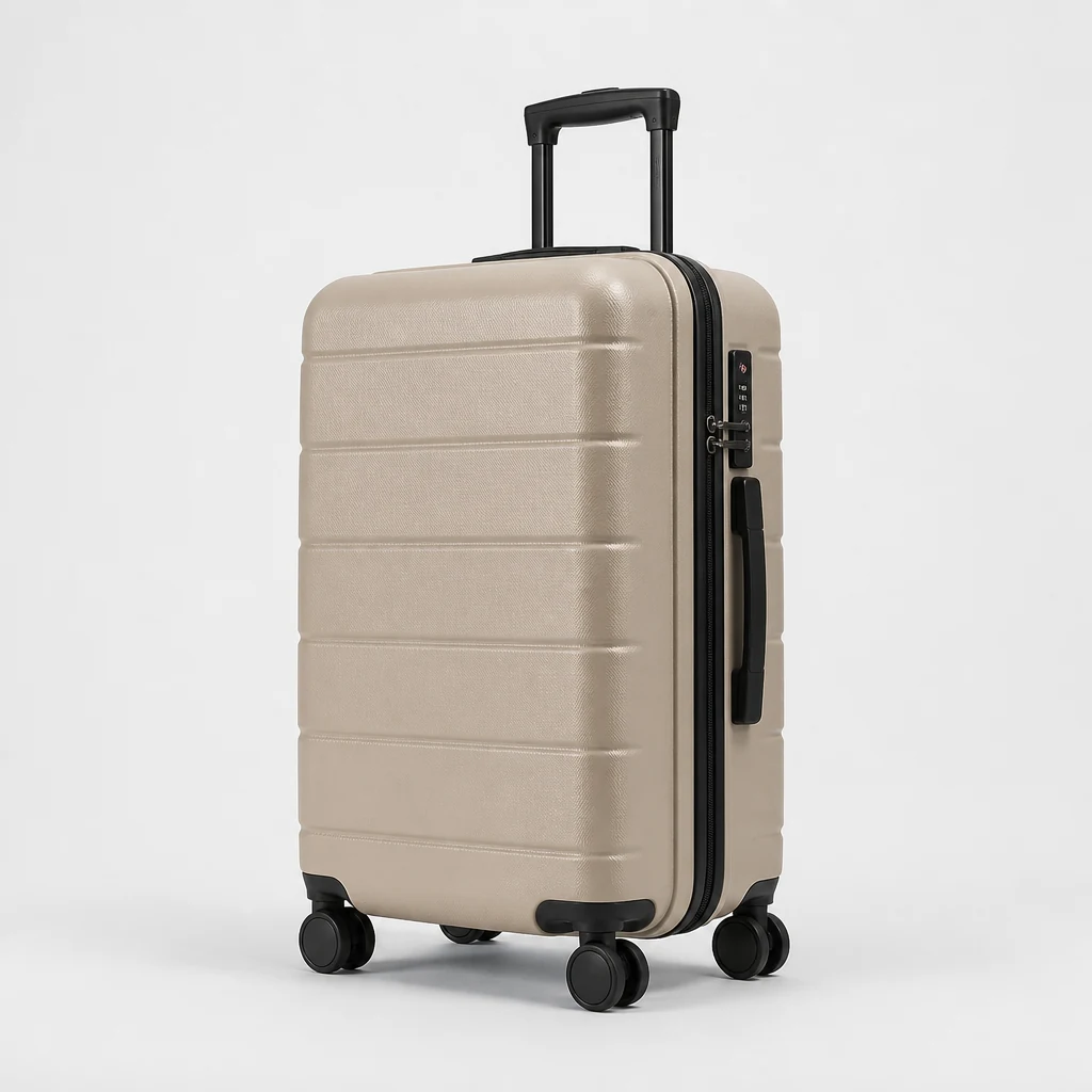 Medium hard-shell suitcase standing on a neutral background