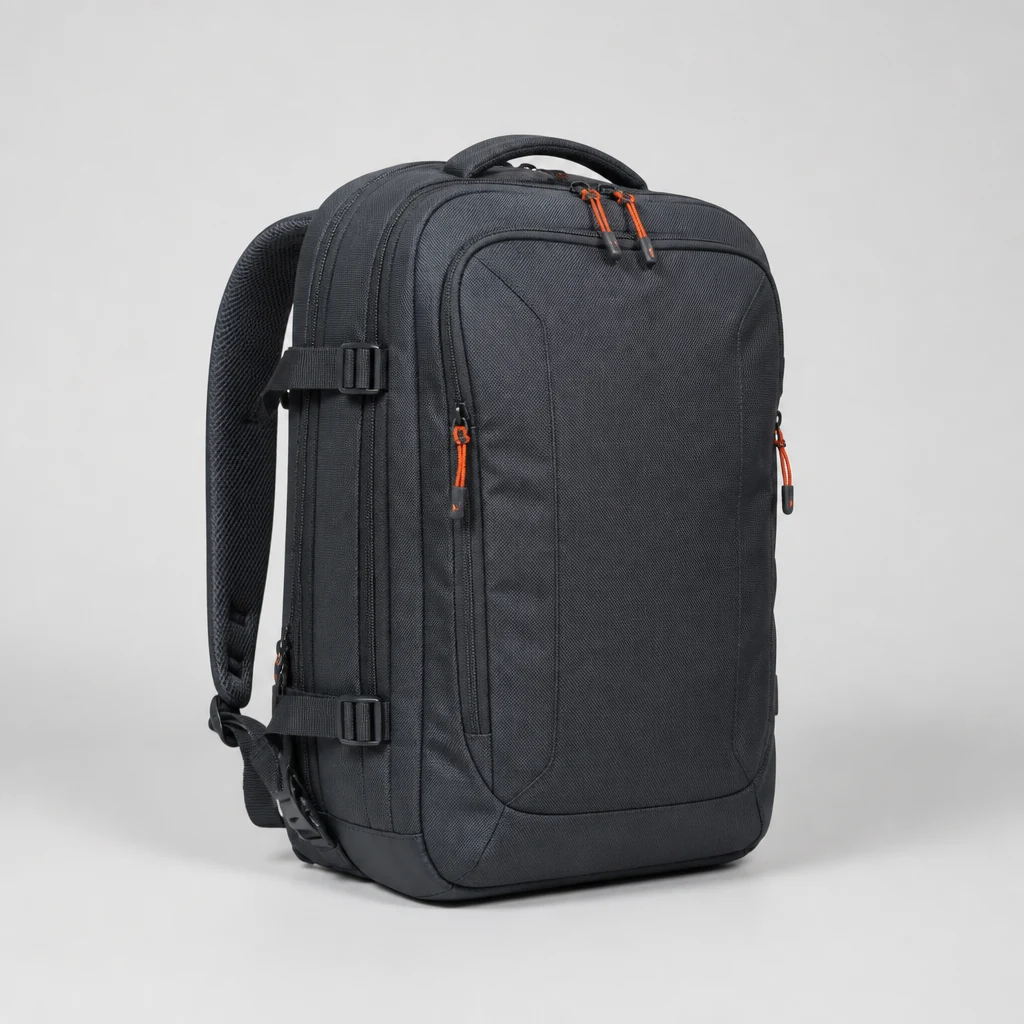 Cabin travel backpack with padded straps and a trolley sleeve